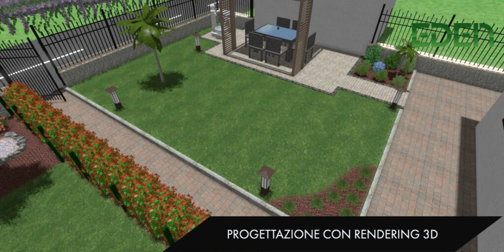 Vista rendering 3d giardino condominiale